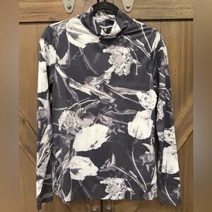 G-Star Printed Mock Black and White Floral Long Sleeve Top‎